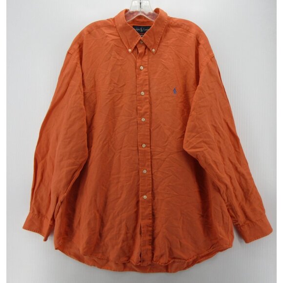 Ralph Lauren Shirt XL Orange Blake Silk Linen Button Up Pony Woven * - Picture 1 of 14